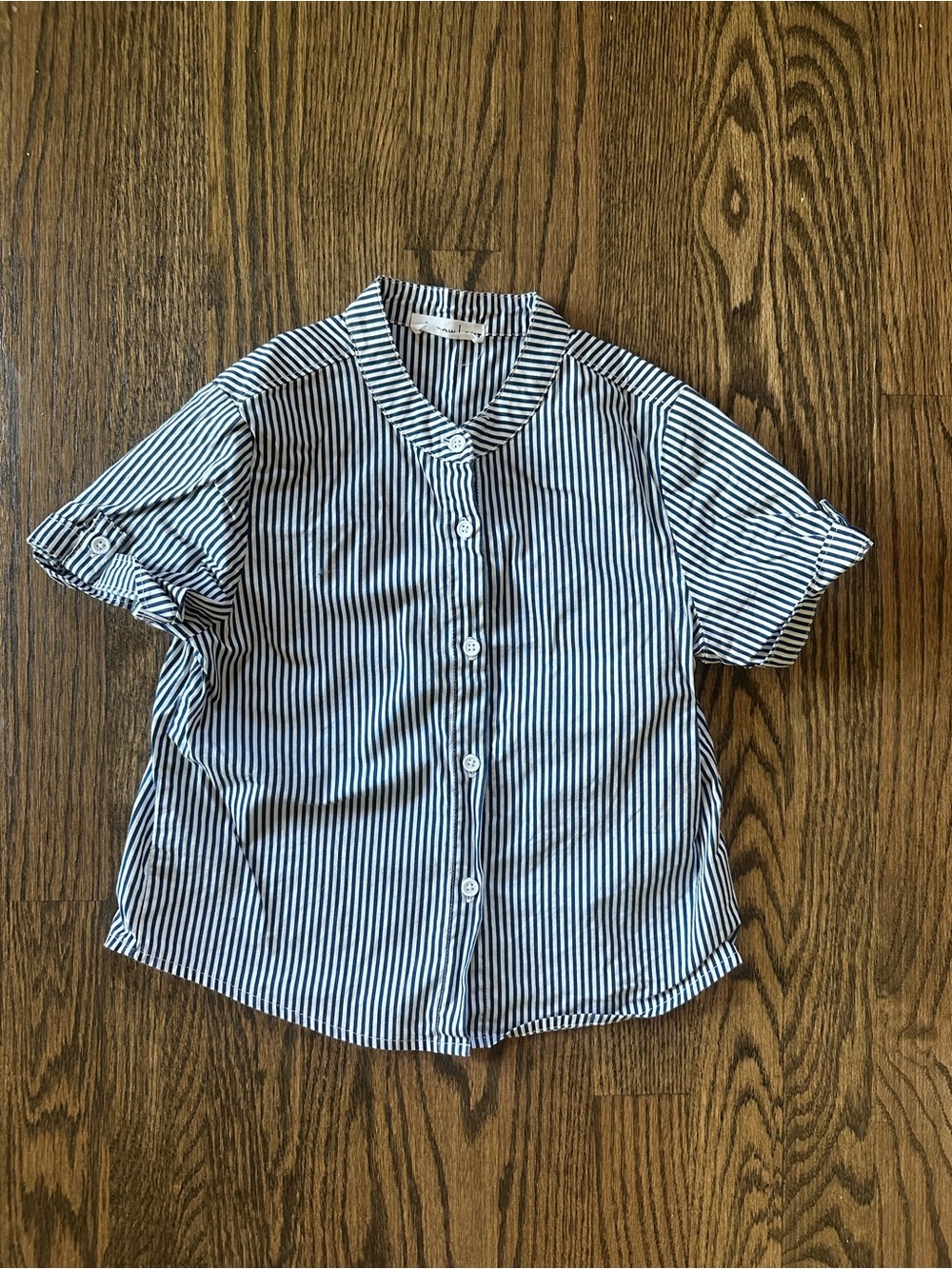 Kids Minnow Striped Short Sleeve Button-Up Shirt - Navy & White